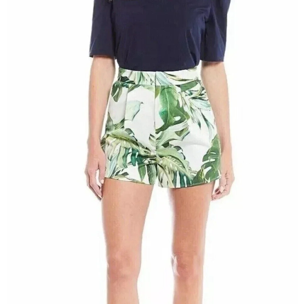 Gianni Bini green women Palm Print short hawaiia island  vacation pockets Size 4 - Picture 2 of 10